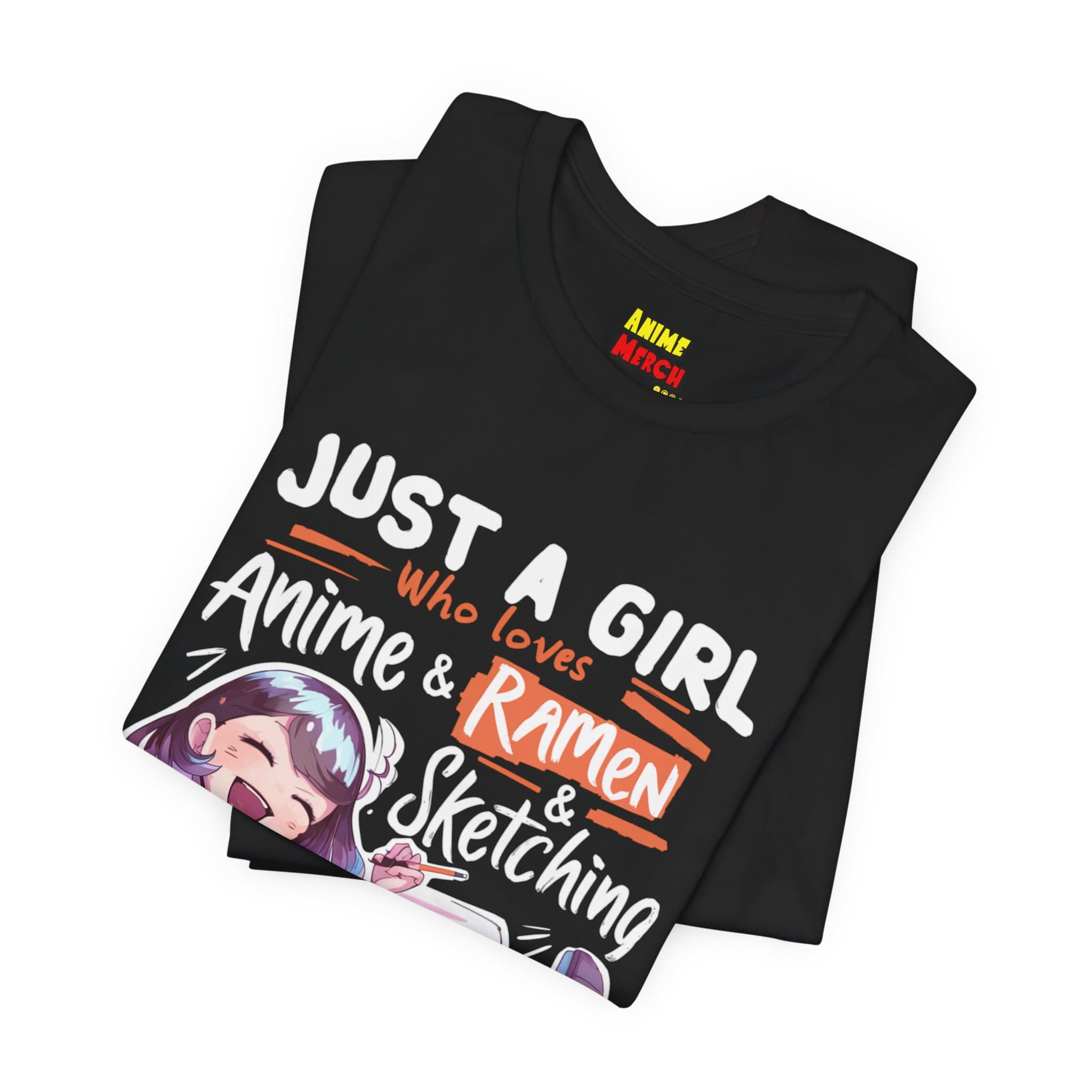 Just A Girl Who Loves Anime, Ramen & Sketching - Anime Tee, Ramen Enthusiast Shirt, Sketch Artist Gear — detail 1