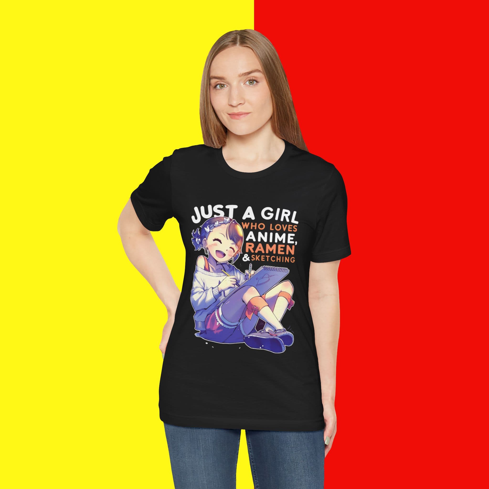 Just A Girl Who Loves Anime, Ramen & Sketching - Anime Tee, Ramen Lover Shirt — detail 2