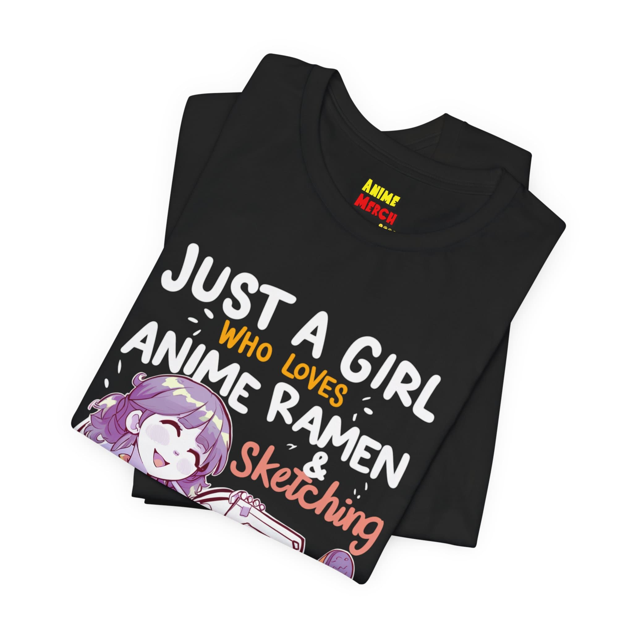 Anime Girl Fan Tee - Just A Girl Who Loves Anime, Ramen & Sketching T-Shirt — detail 1