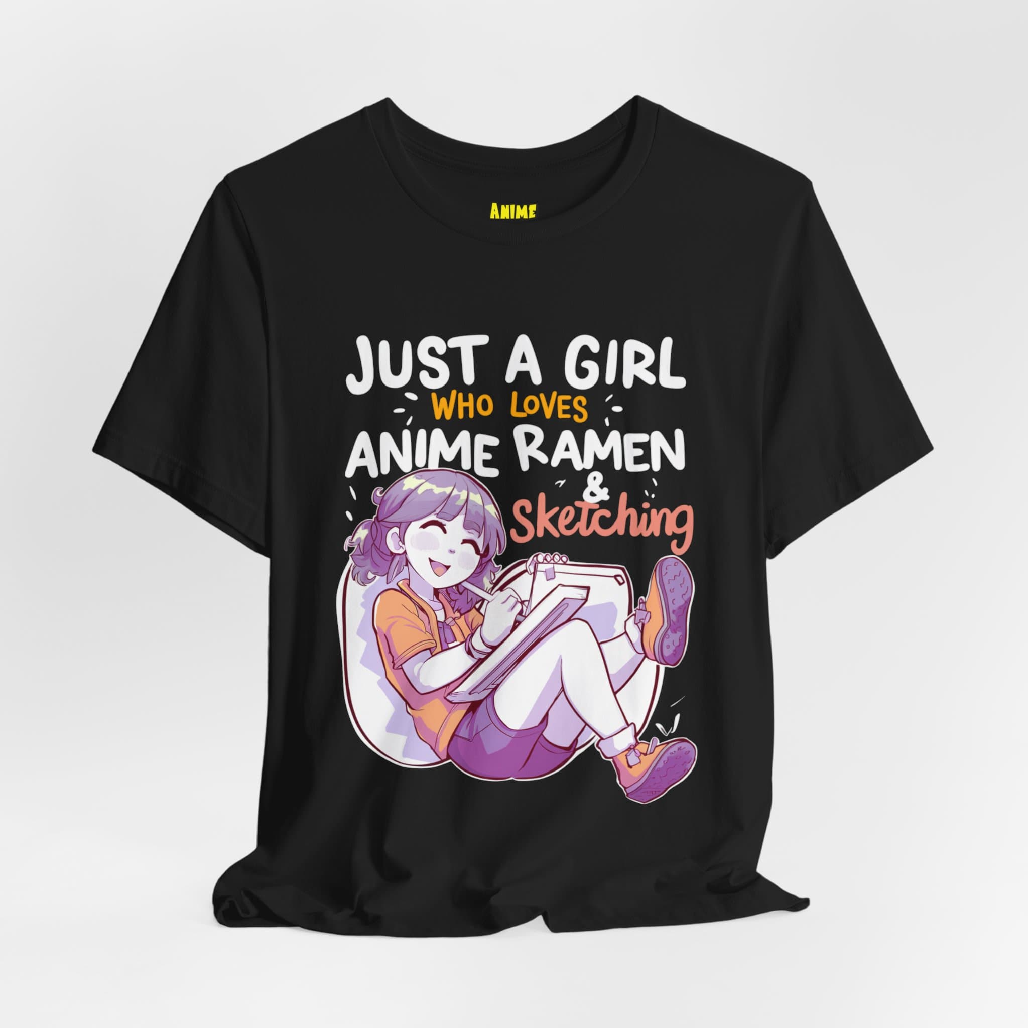 Anime Girl Fan Tee - Just A Girl Who Loves Anime, Ramen & Sketching T-Shirt — detail 2