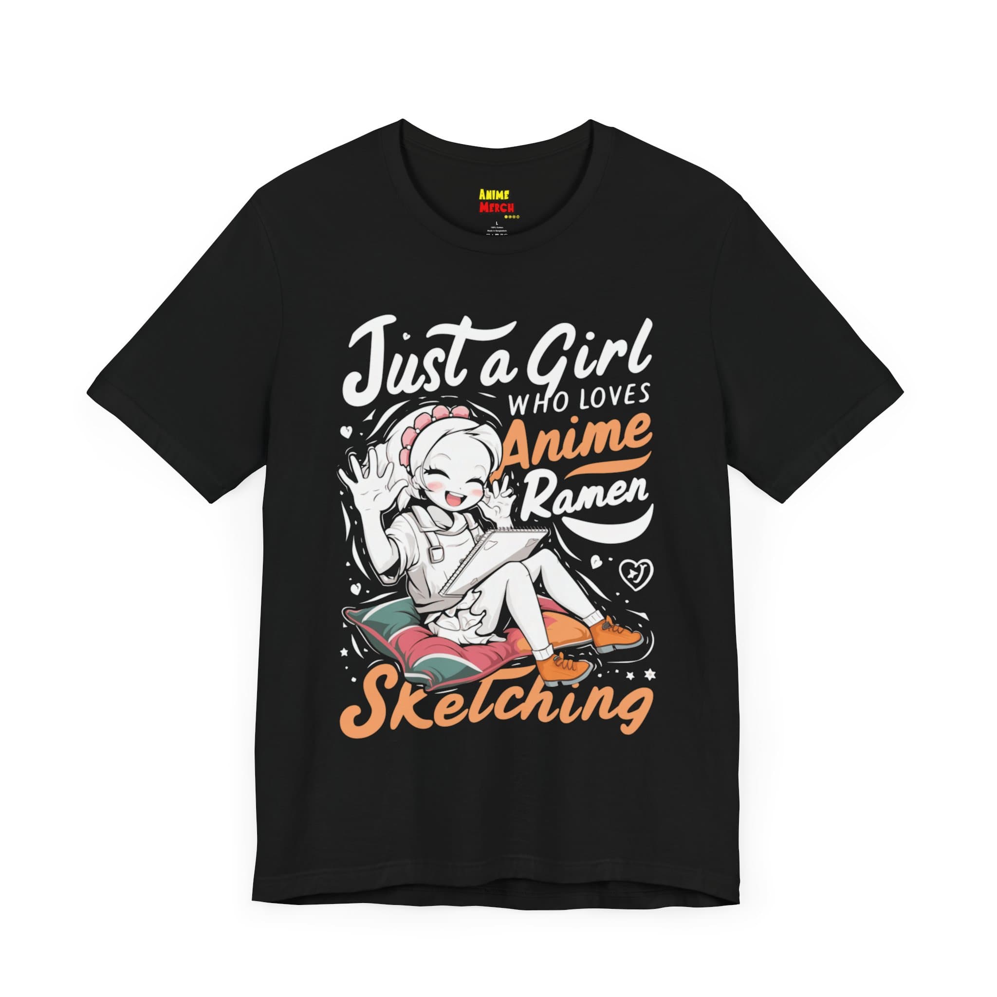 Anime Ramen Shirt, Anime Girl, Just A Girl - Just A Girl Who Loves Anime, Ramen & Sketching - Anime Tee, Ramen T-Shirt — detail 1