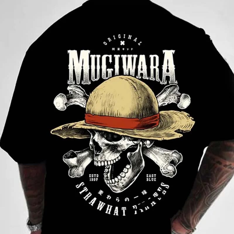 Anime One Piece Mugiwara Skull Black T-Shirt — detail 1