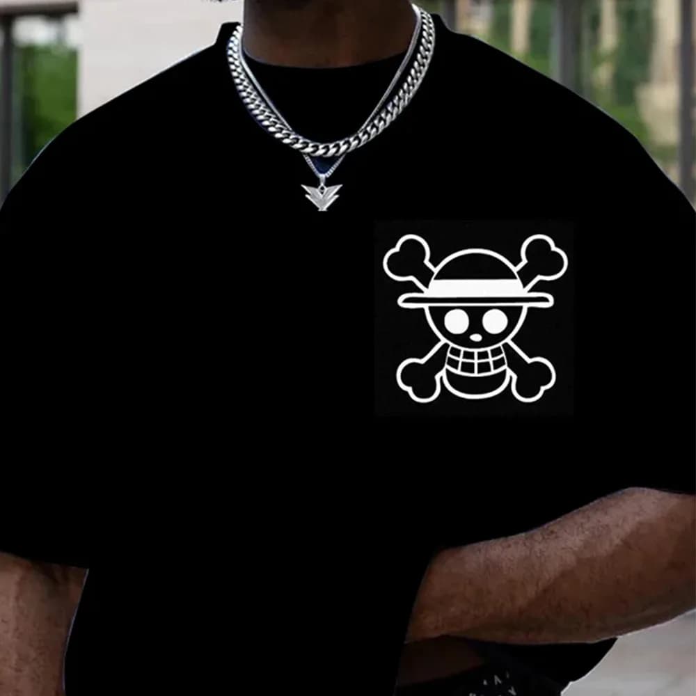 Anime One Piece Mugiwara Skull Black T-Shirt — detail 2