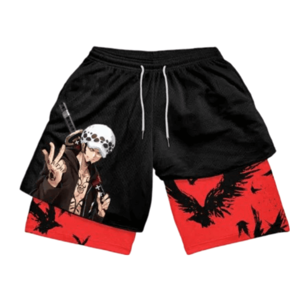 One Piece Anime Trafalgar D. Water Law Printed Double Layer Sports Shorts