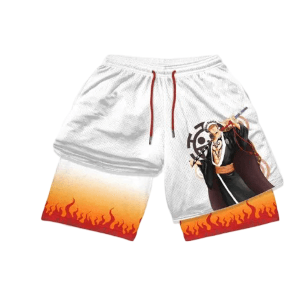 Anime One Piece Trafalgar D. Water Law Printed Double Layer Sports Shorts