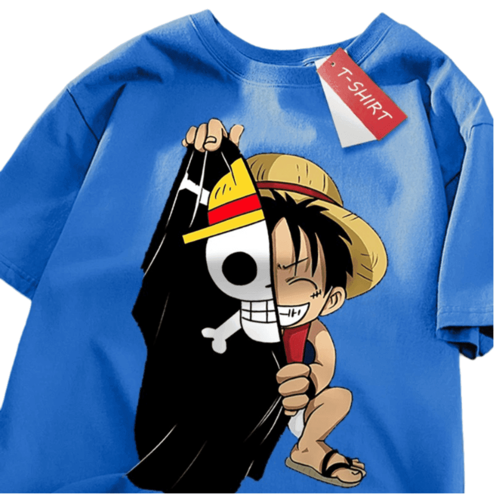 Anime One Piece Skull Print Cotton T-Shirt — detail 1