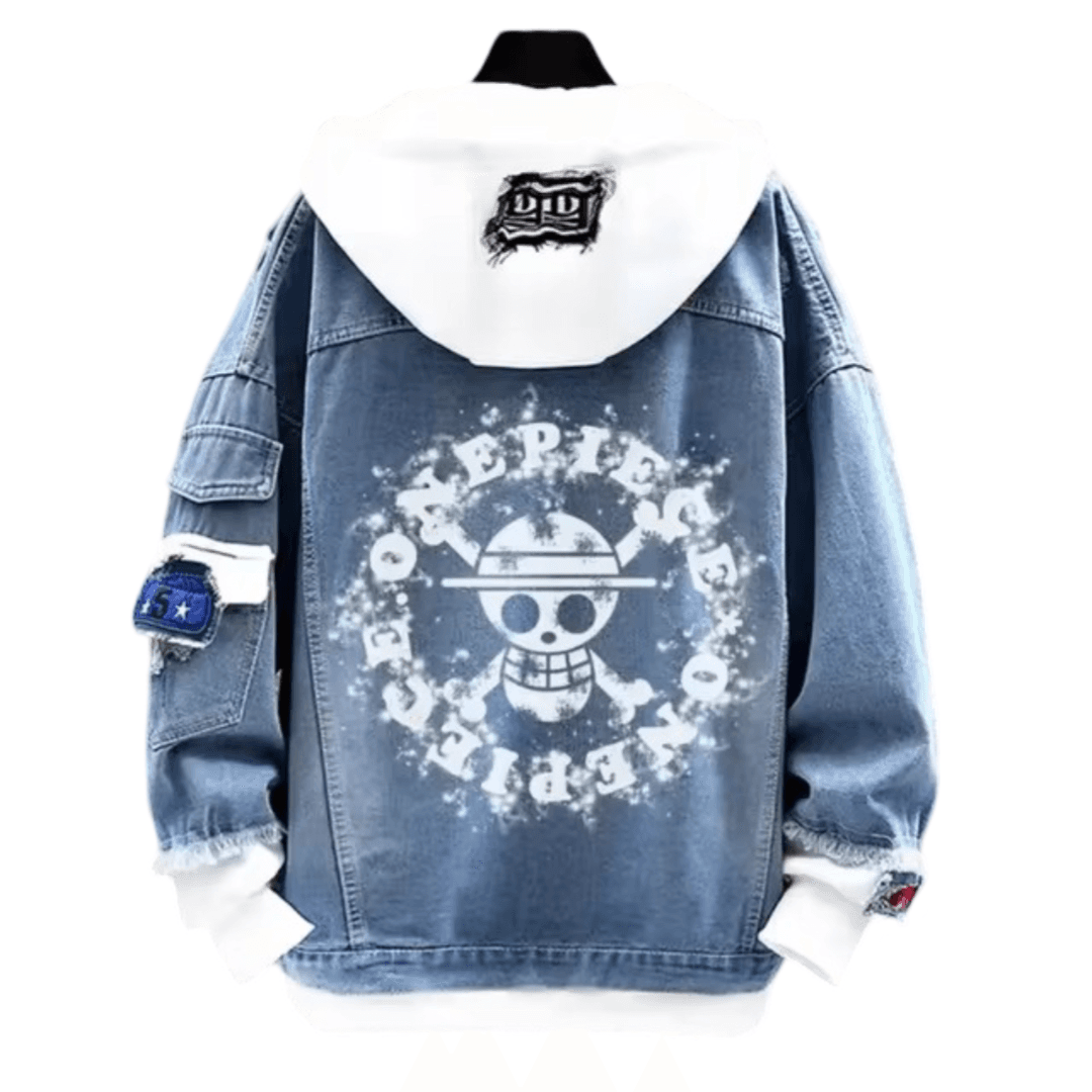 Anime One Piece Straw Hat Pirates Logo Printed Denim Jacket