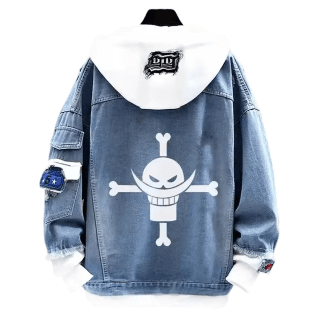 Anime One Piece Whitebeard Logo Printed Denim Jacket