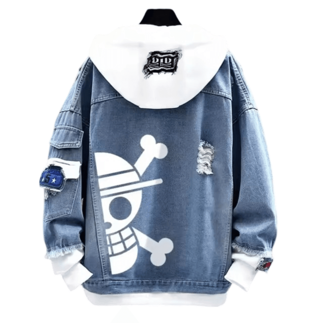 One Piece Anime Straw Hat Pirates Logo Printed Denim Jacket