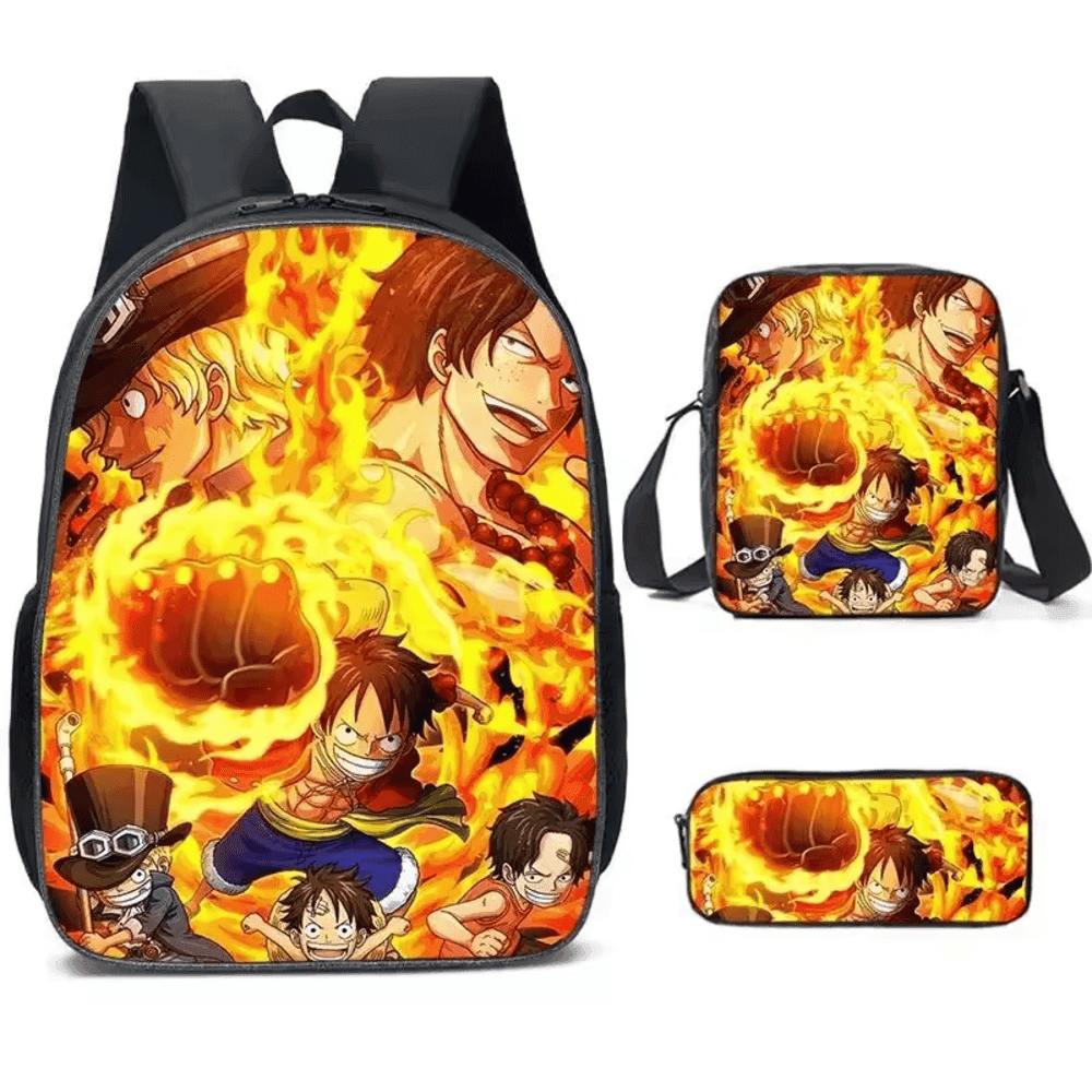 3Pcs/set One Piece Fiery Anime Characters Printed School Bag