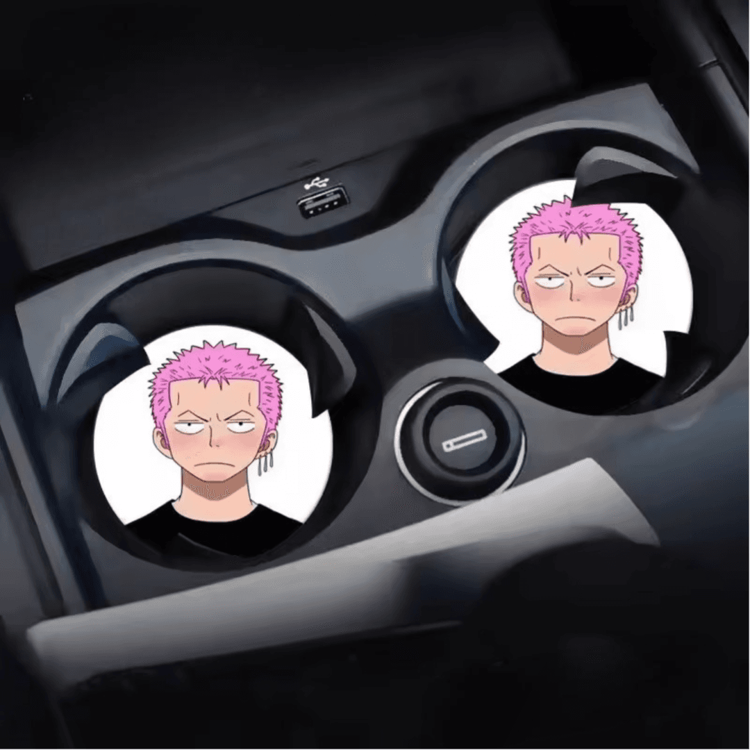 2Pcs/set Anime One Piece Roronoa Zoro Car Water Cup Groove Mat