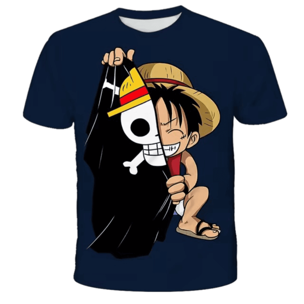 Anime One Piece Monkey D. Luffy And Skull Printed T-Shirt