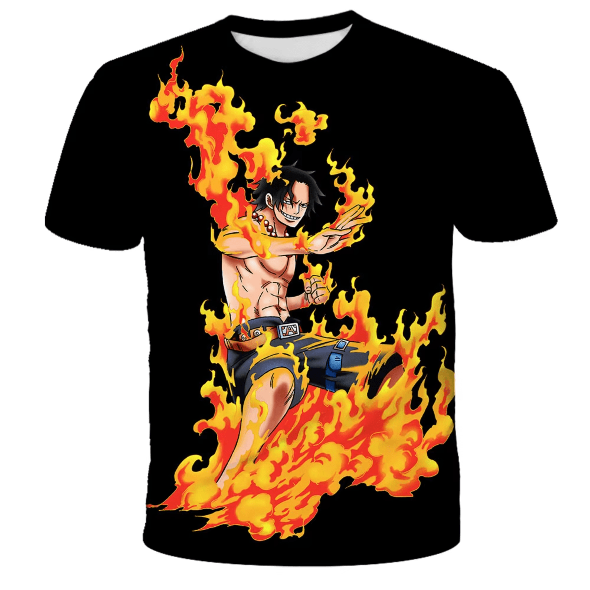 One Piece Anime Portgas D. Ace Black T-Shirt