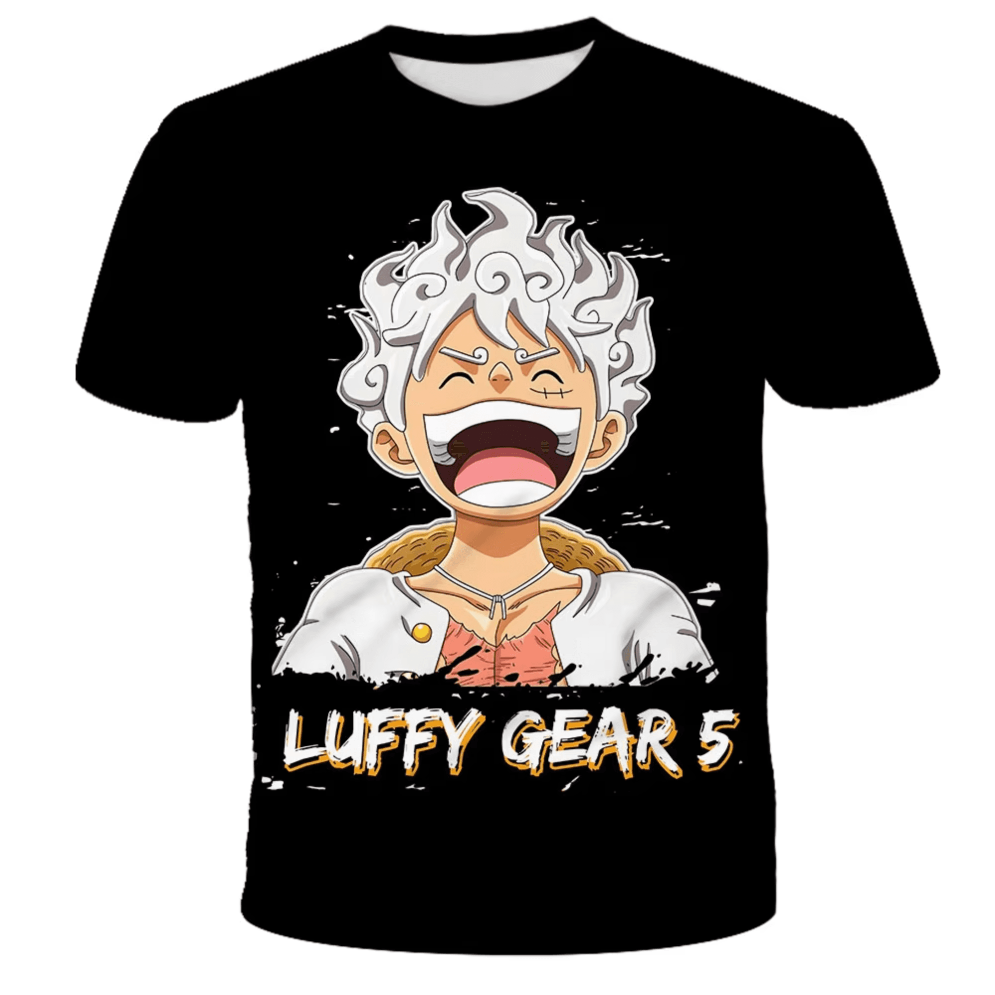 Anime One Piece Luffy Gear 5 Black Short Sleeve T-Shirt