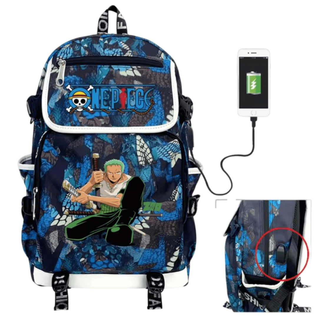 Anime One Piece Roronoa Zoro USB Charging Backpack — detail 1