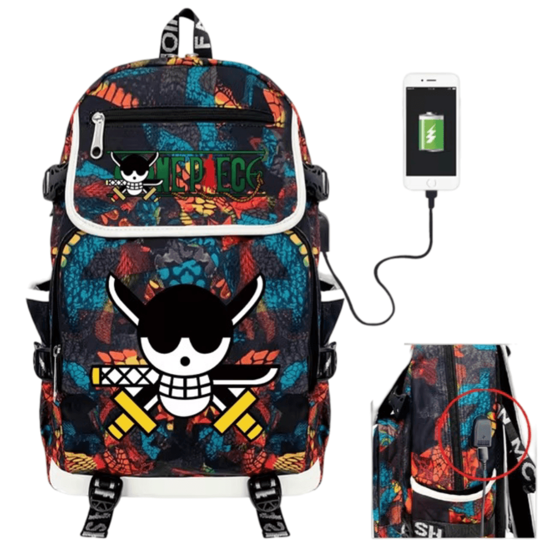 Anime One Piece Roronoa Zoro Symbol USB Charging Backpack — detail 1