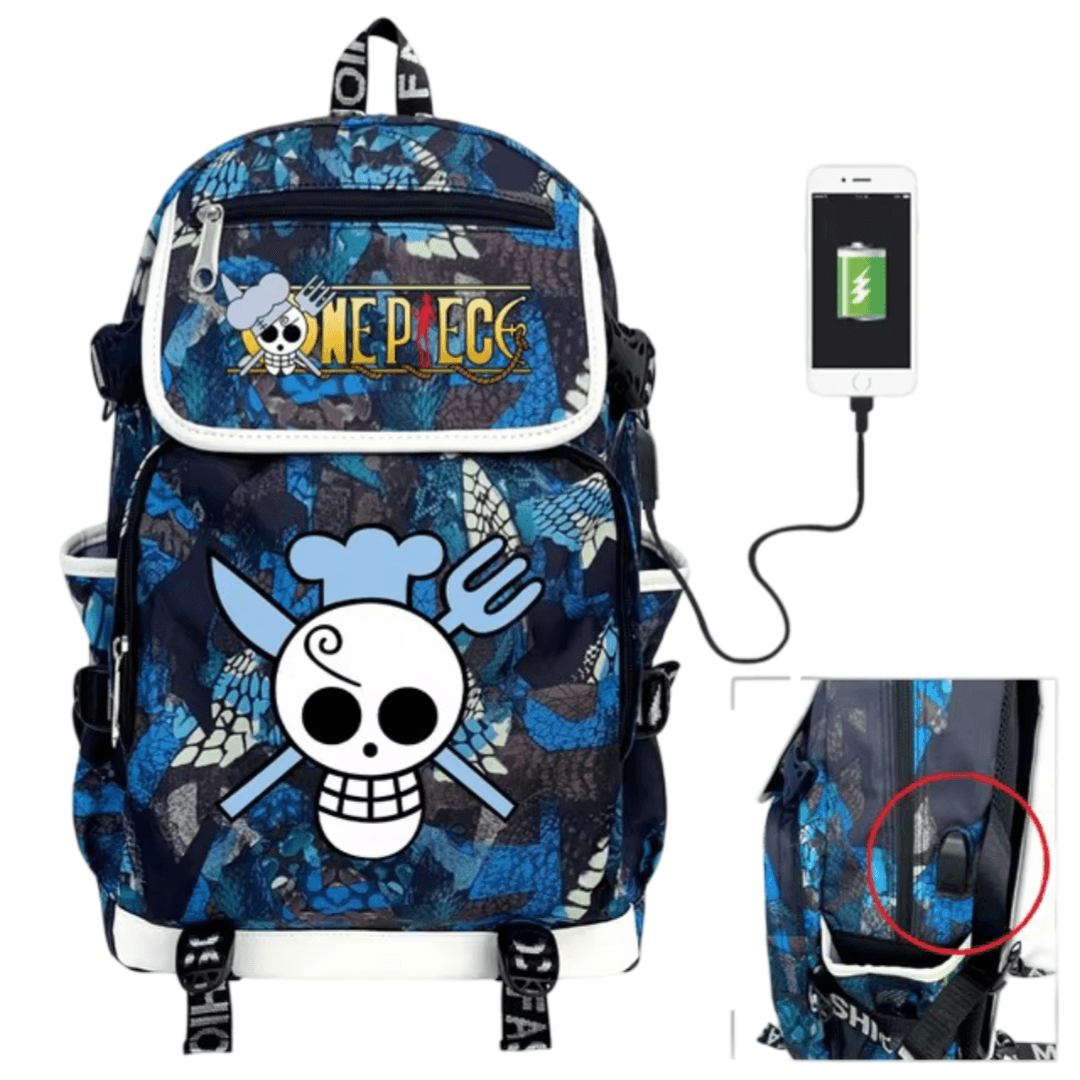 Anime One Piece Sanji Symbol USB Charging Backpack — detail 1