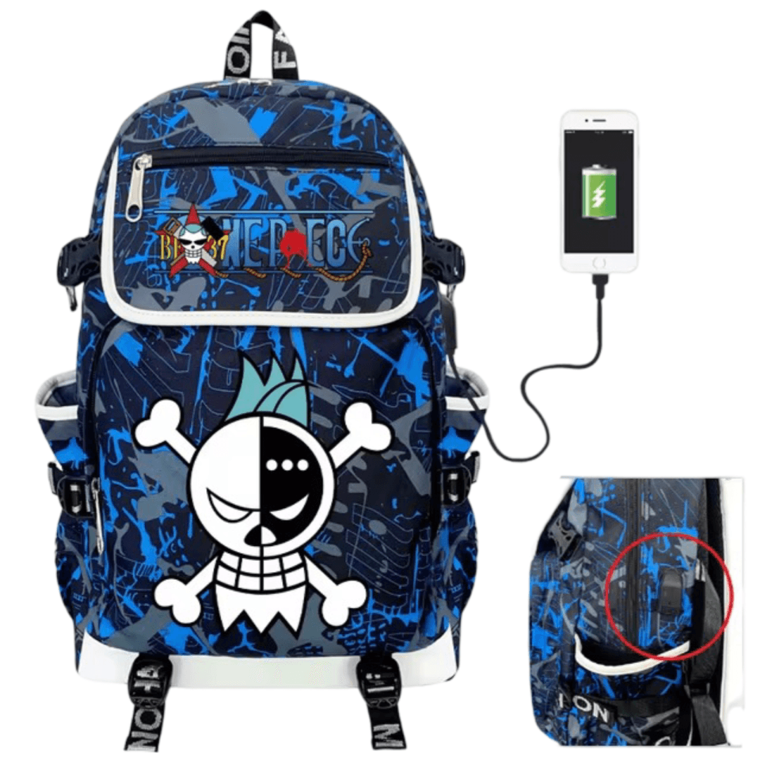 Anime One Piece Franky Symbol USB Charging Backpack — detail 1