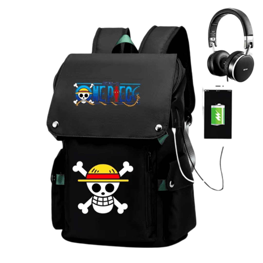 Anime One Piece Luffy Pirates Flag USB Charging Backpack