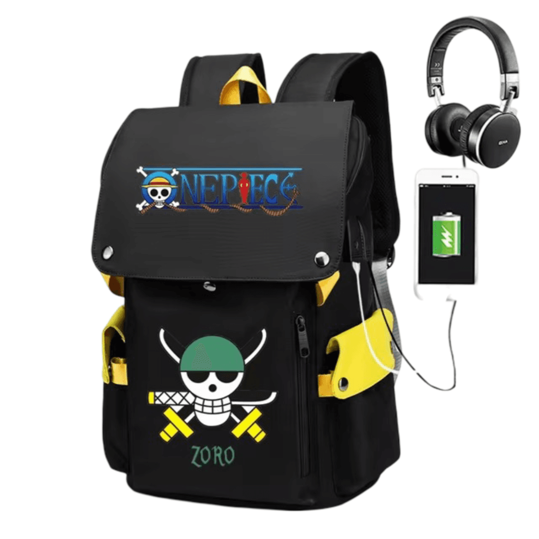 Anime One Piece Roronoa Zoro Pirates USB Charging Backpack