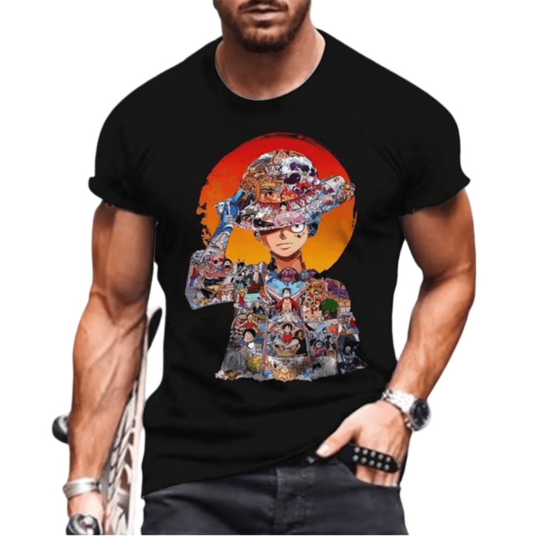Anime One Piece Luffy Hat Black T-Shirt
