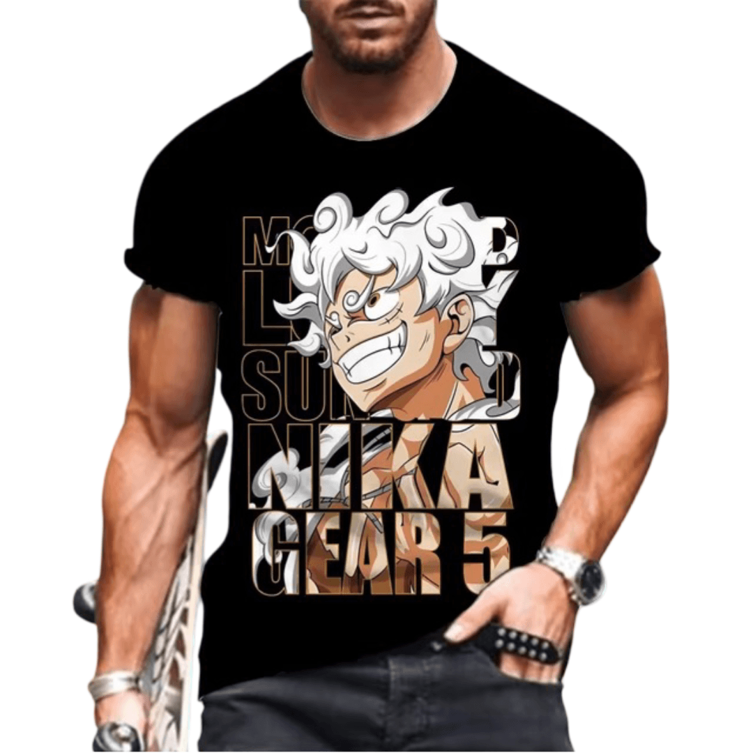 Anime One Piece Luffy Gear 5 Black T-Shirt