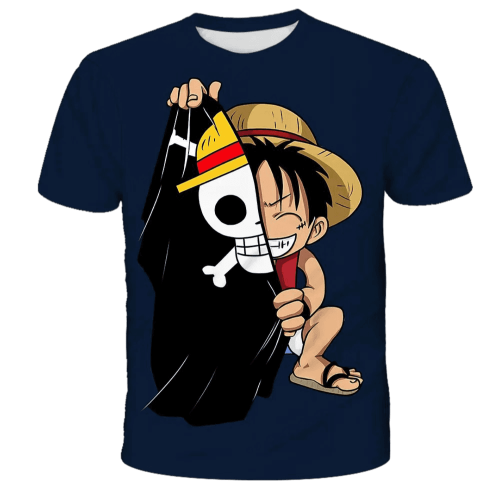 Anime Monkey D Luffy And Pirate Flag T-Shirt