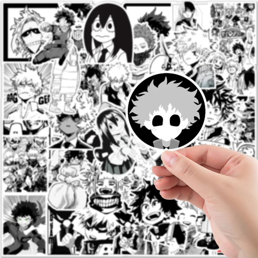 50Pcs Anime My Hero Academia Black And White Graffiti Waterproof Stickers — detail 2