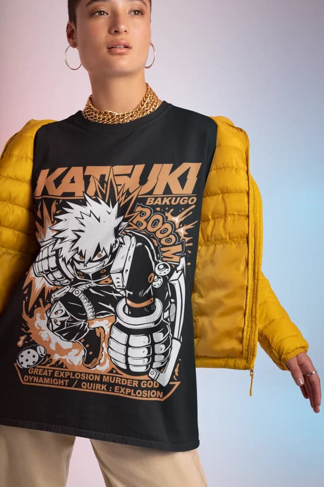 Anime My Hero Academia Katsuki Bakugo Printed Black T-Shirt — detail 1