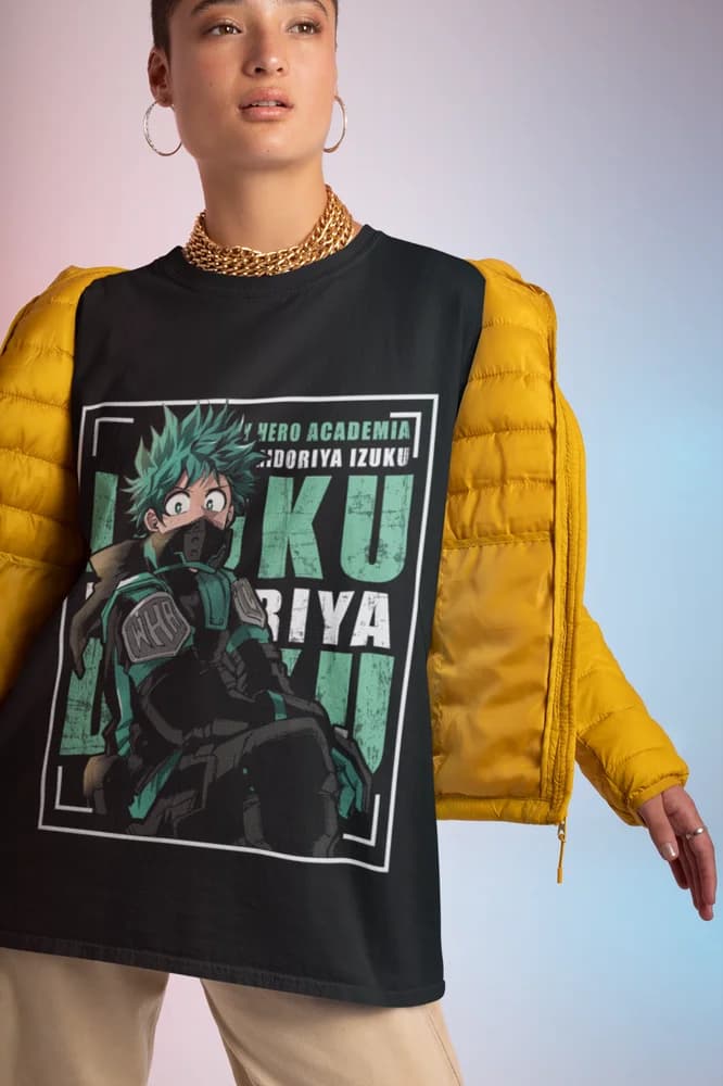 Anime My Hero Academia Izuku Midoriya Black T-Shirt — detail 1