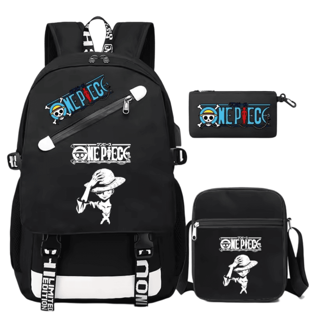 3Pcs/Set One Piece Anime Luffy Black Backpack