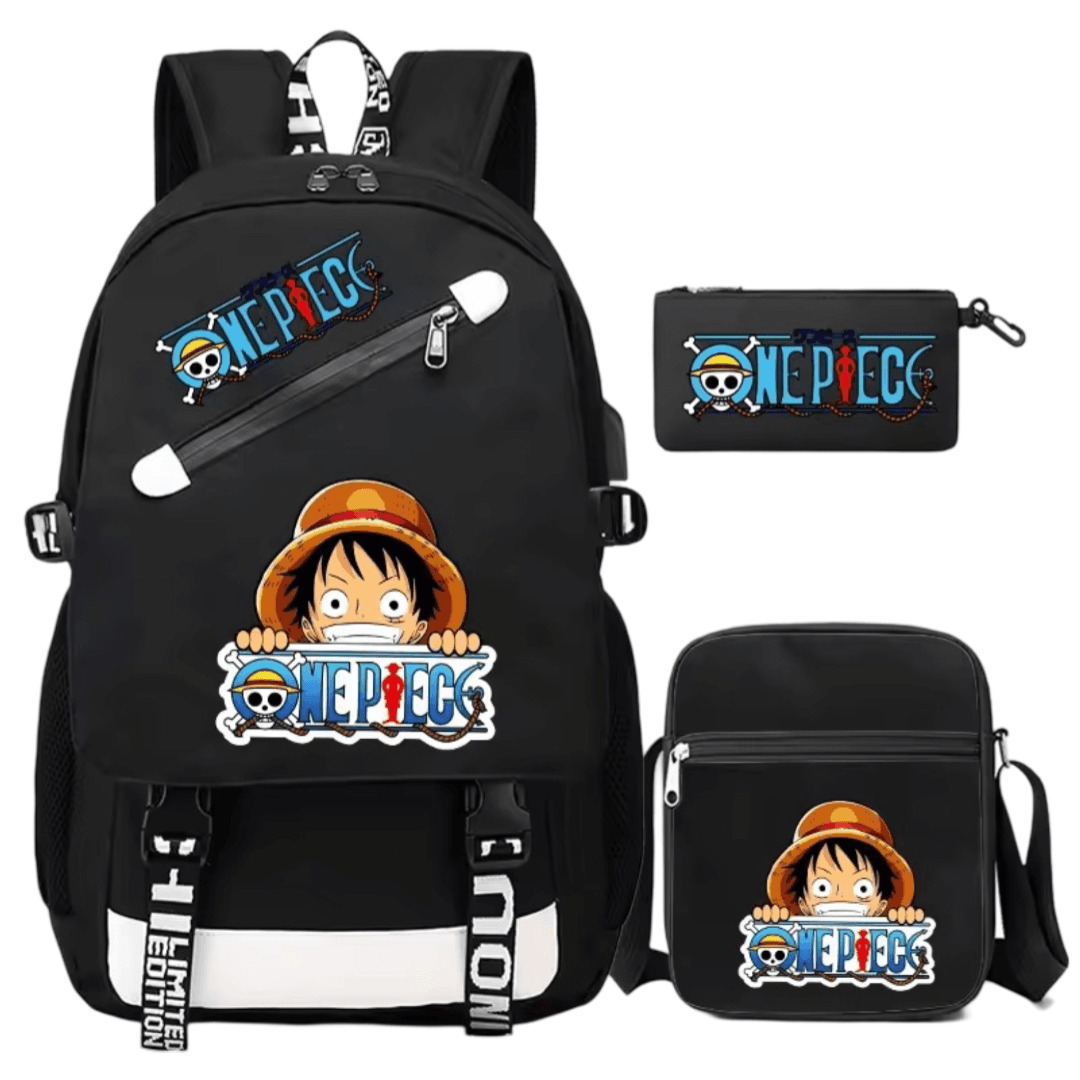3Pcs/Set Anime One Piece Logo With Luffy Backpack