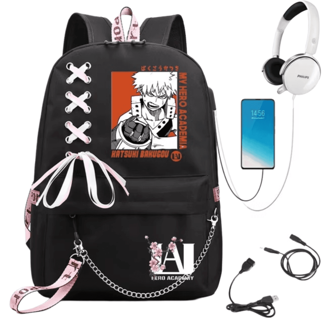 My Hero Academia Katsuki Bakugo Anime USB Port Backpack
