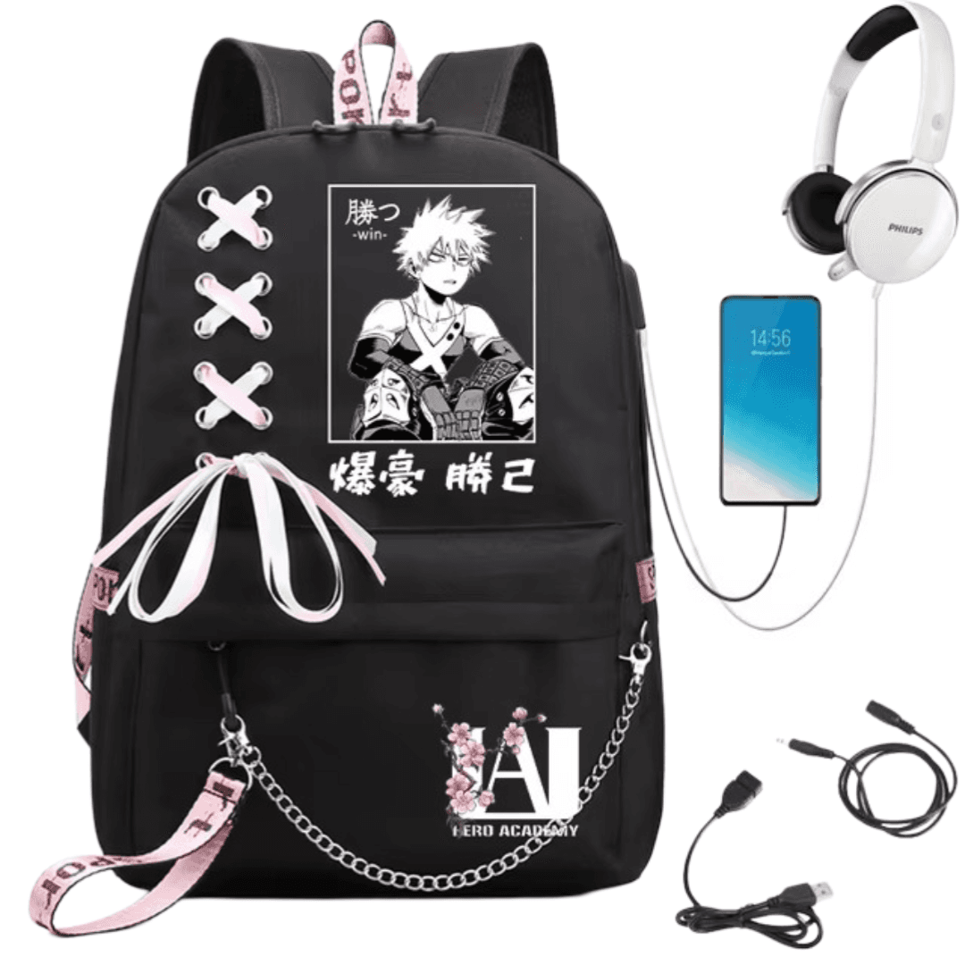 Anime My Hero Academia Katsuki Bakugo Printed USB Port Backpack