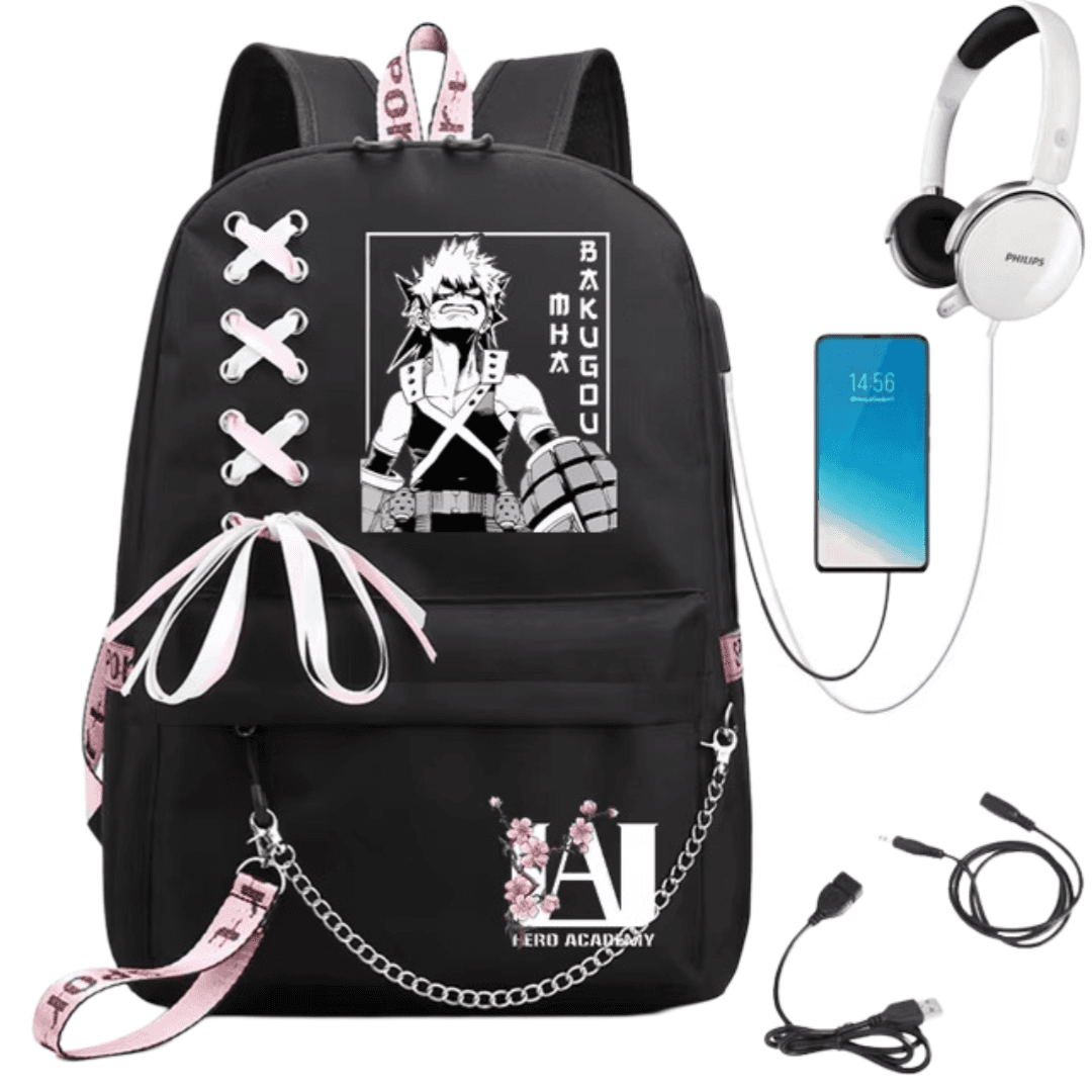 My Hero Academia Anime Katsuki Bakugo USB Port Backpack