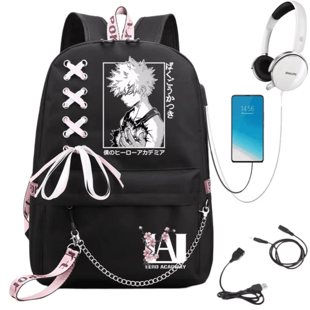 Anime My Hero Academia Katsuki Bakugo USB Port Backpack