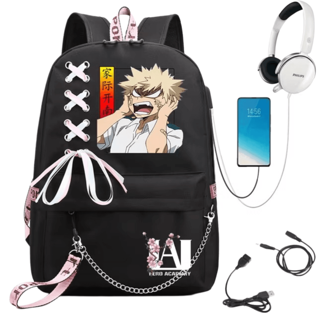 Anime My Hero Academia Katsuki Bakugo Backpack With USB Port