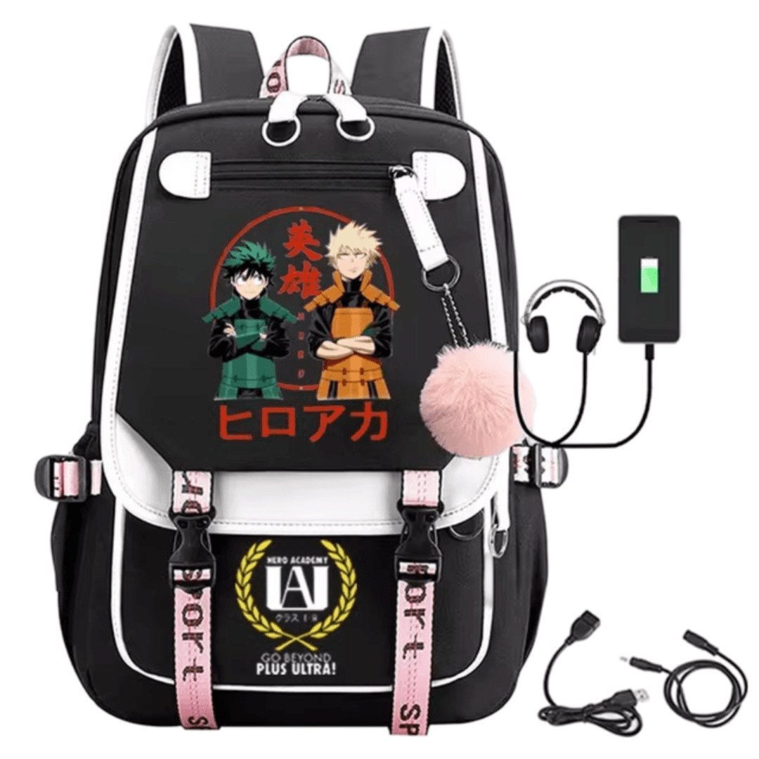 Anime My Hero Academia Izuku Midoriya And Katsuki Bakugo Schoolbag With USB Port — detail 1
