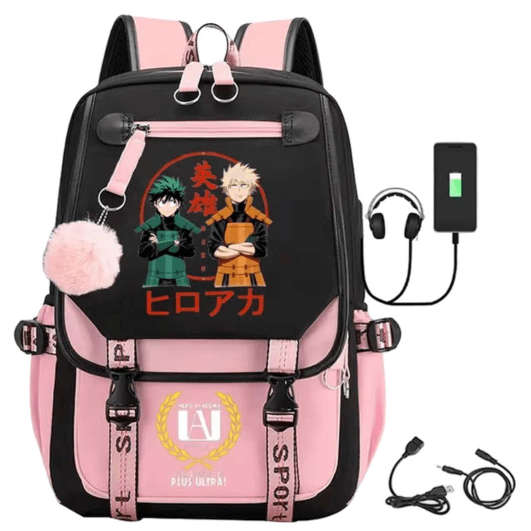 Anime My Hero Academia Izuku Midoriya And Katsuki Bakugo Schoolbag With USB Port