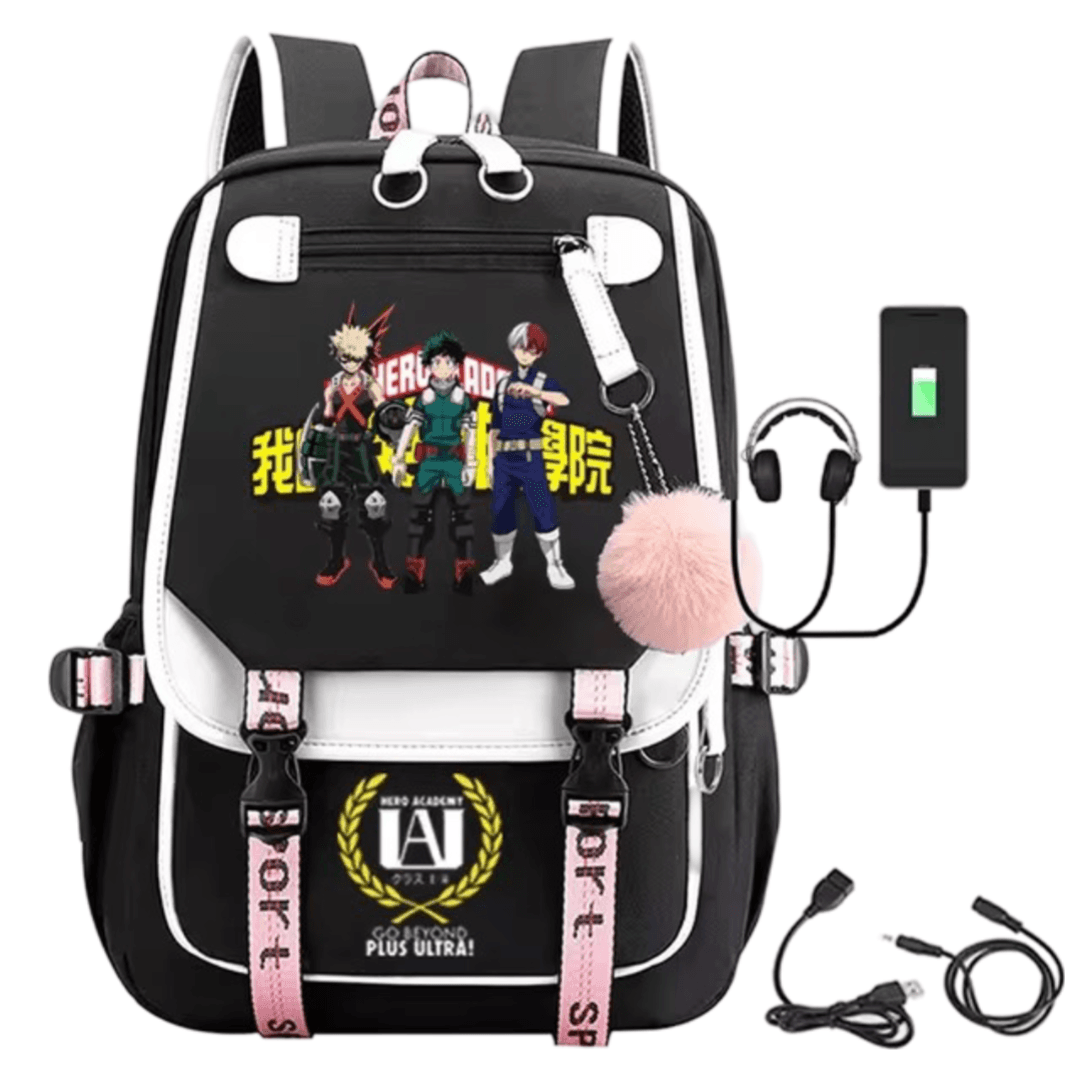 Anime My Hero Academia Izuku Midoriya With Friends Schoolbag With USB Port — detail 1