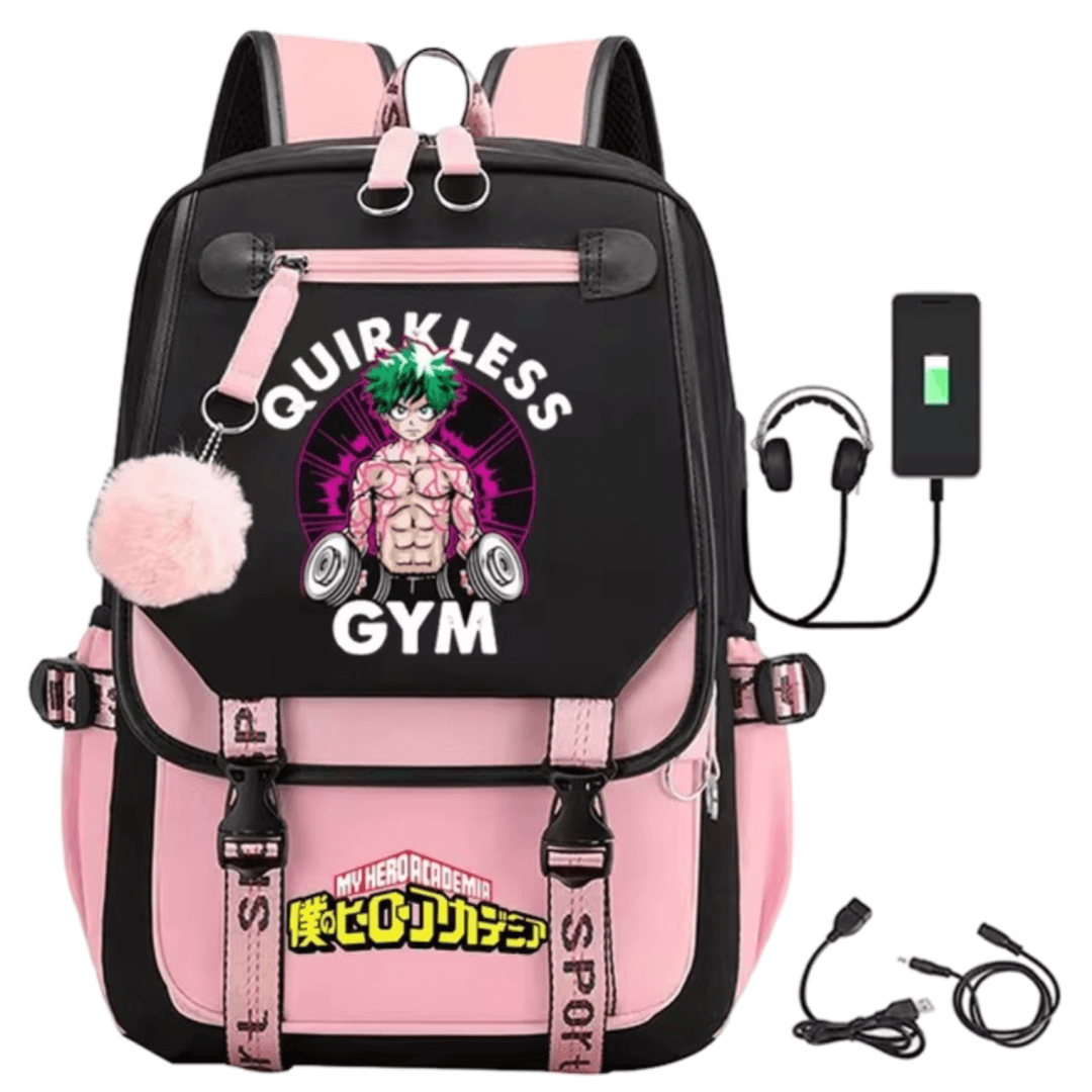 Anime My Hero Academia Quirkless Gym Schoolbag With USB Port
