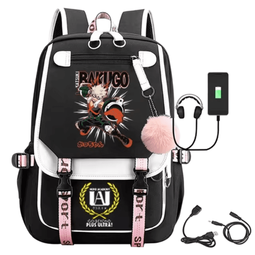 Anime My Hero Academia Katsuki Bakugo USB Port Schoolbag — detail 1
