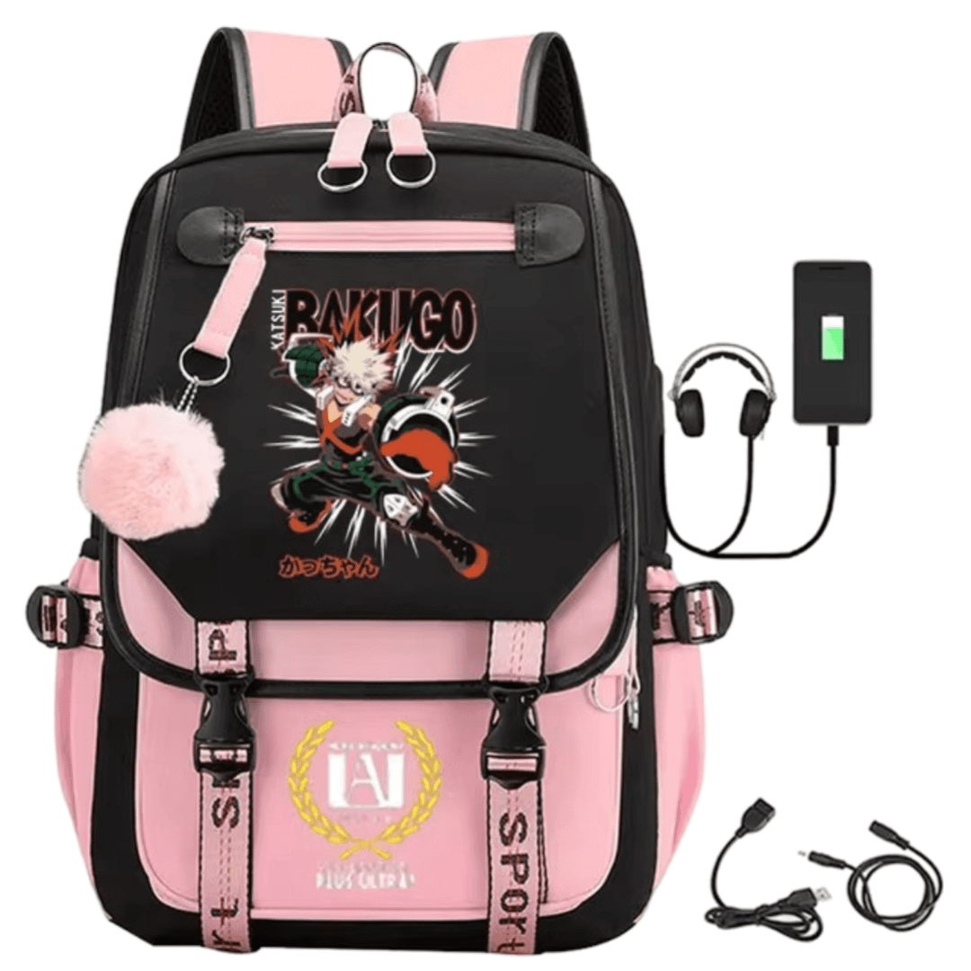Anime My Hero Academia Katsuki Bakugo USB Port Schoolbag