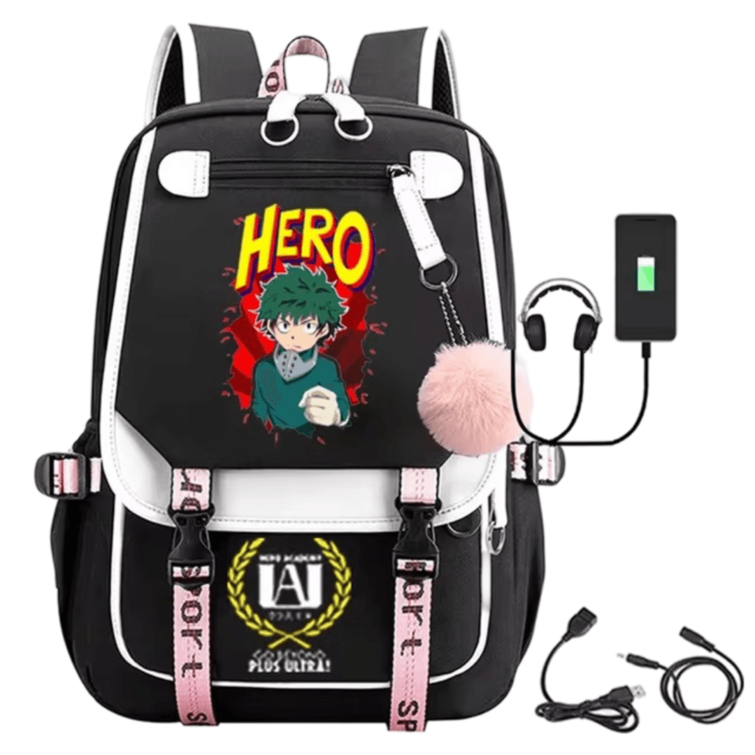 Anime My Hero Academia Izuku Midoriya USB Port Schoolbag — detail 1