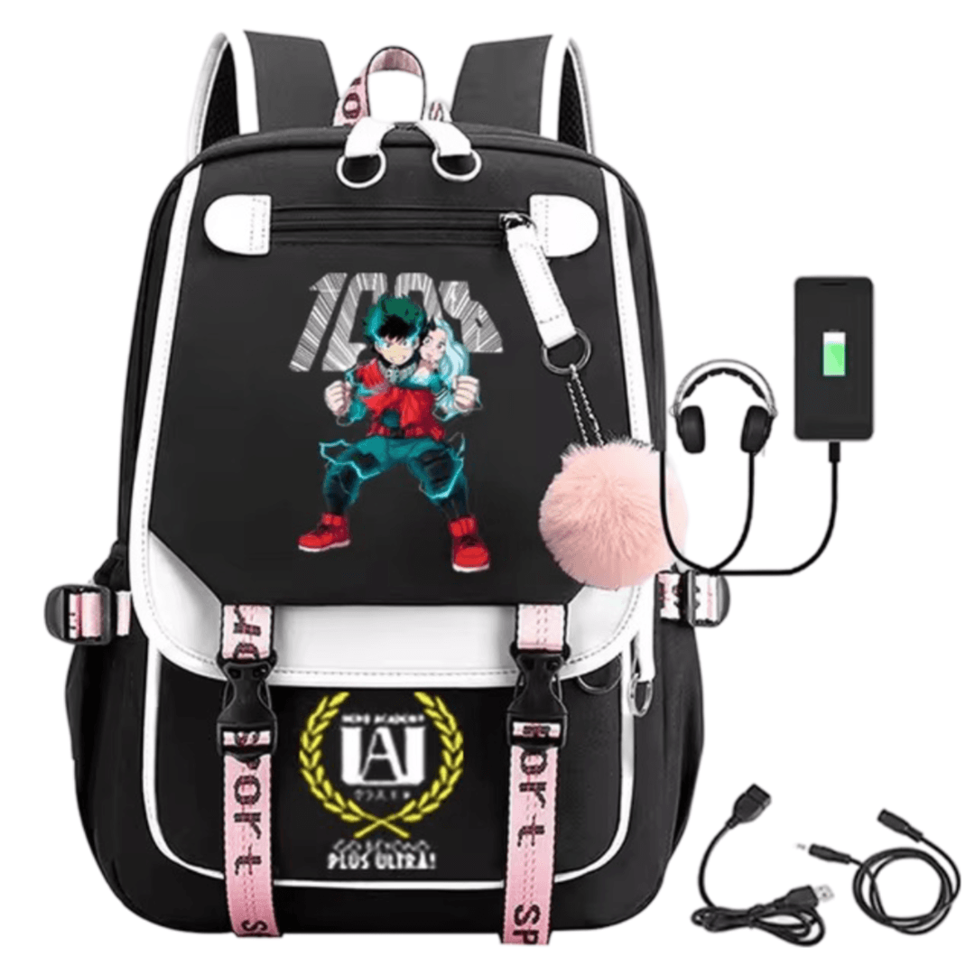 Anime My Hero Academia Izuku Midoriya Student Schoolbag With USB Port — detail 1