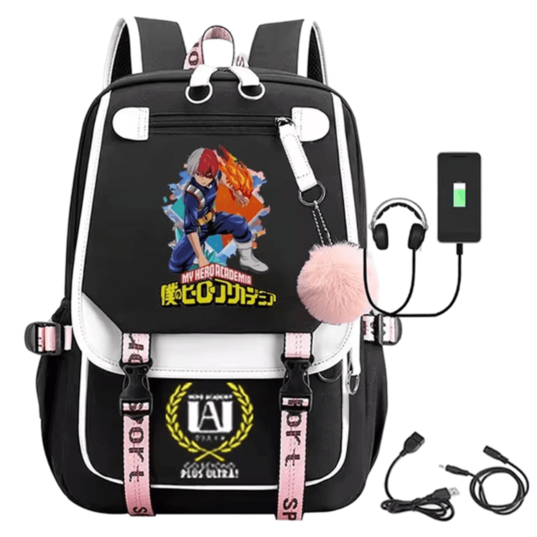 Anime My Hero Academia Shoto Todoroki Student Schoolbag With USB Port — detail 1