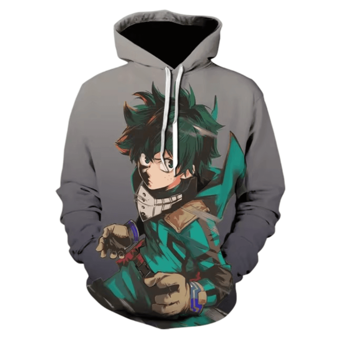 Anime My Hero Academia Izuku Midoriya 3D Printed Gray Hoodie