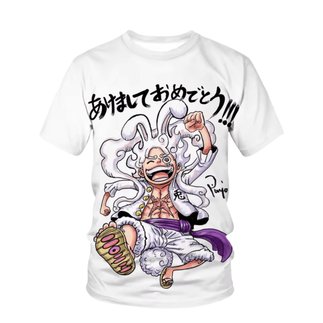 Anime One Piece Luffy Gear 5 White T-Shirt For Children