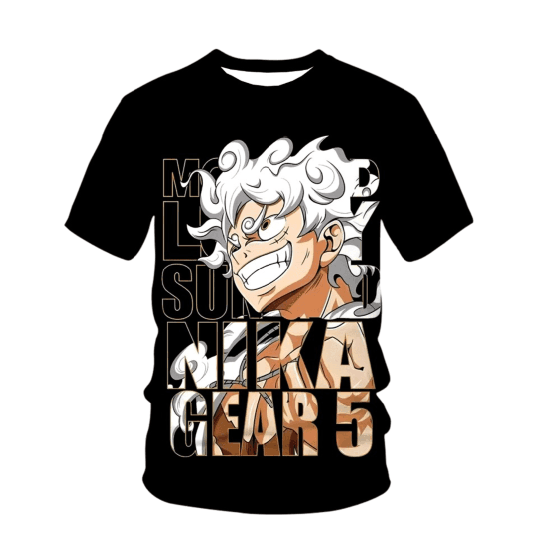 Anime One Piece Luffy Gear 5 Black T-Shirt For Children