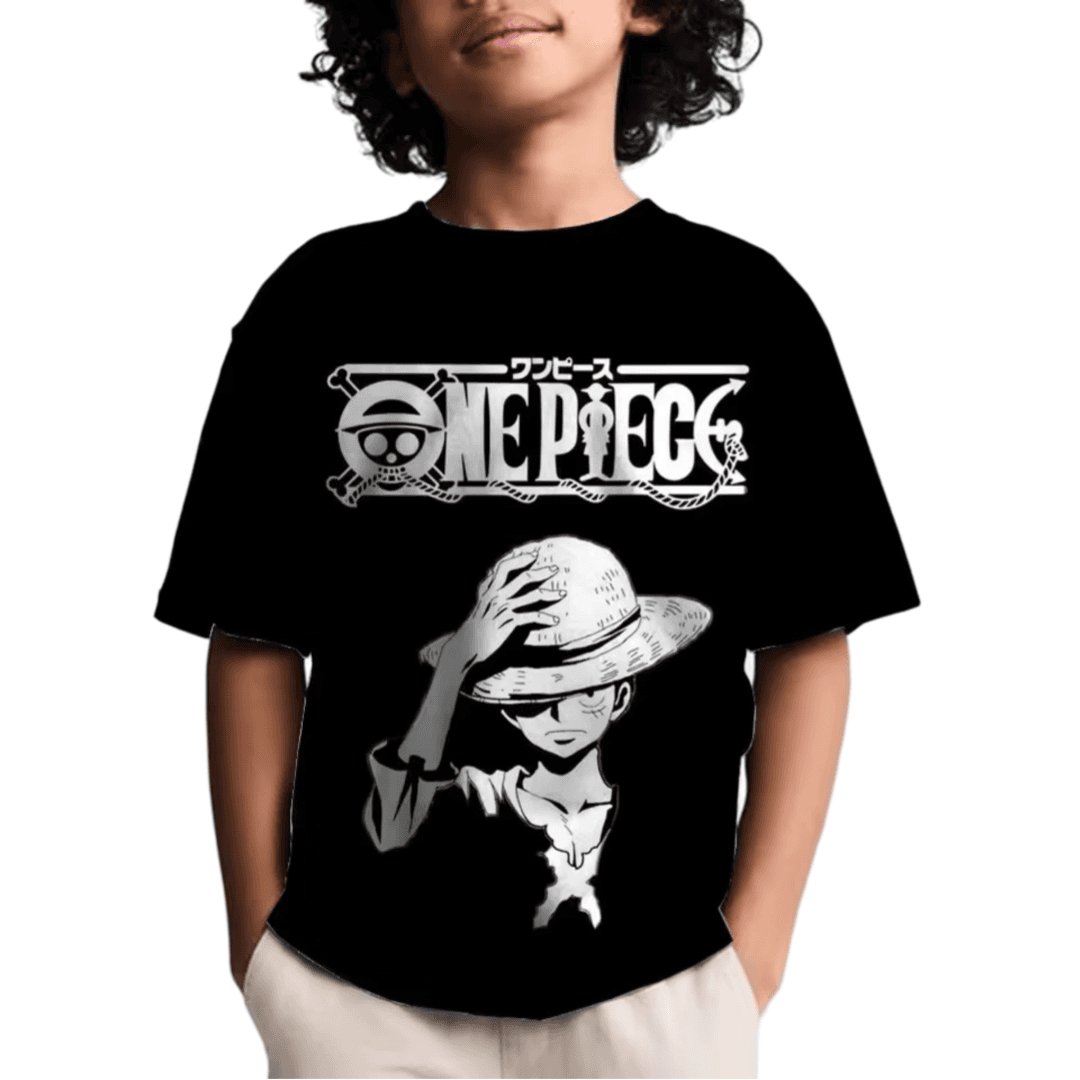 Anime One Piece Luffy Black T-Shirt For Children